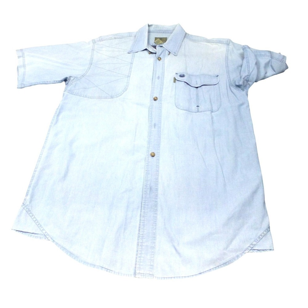 Beretta Hunting Shooting Shirt Mens Light Blue Short Sleeve Button-Up L 100% Cot